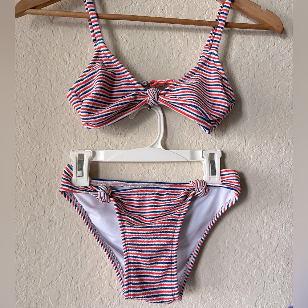 red and blue bikinis top and bottom